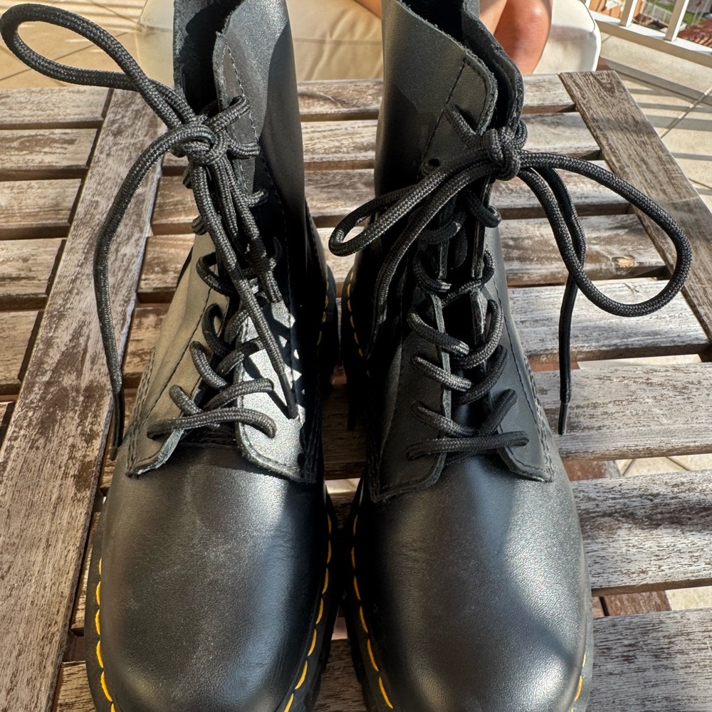 Dr. Martens Black 8-Eye Boots with Yellow Accents